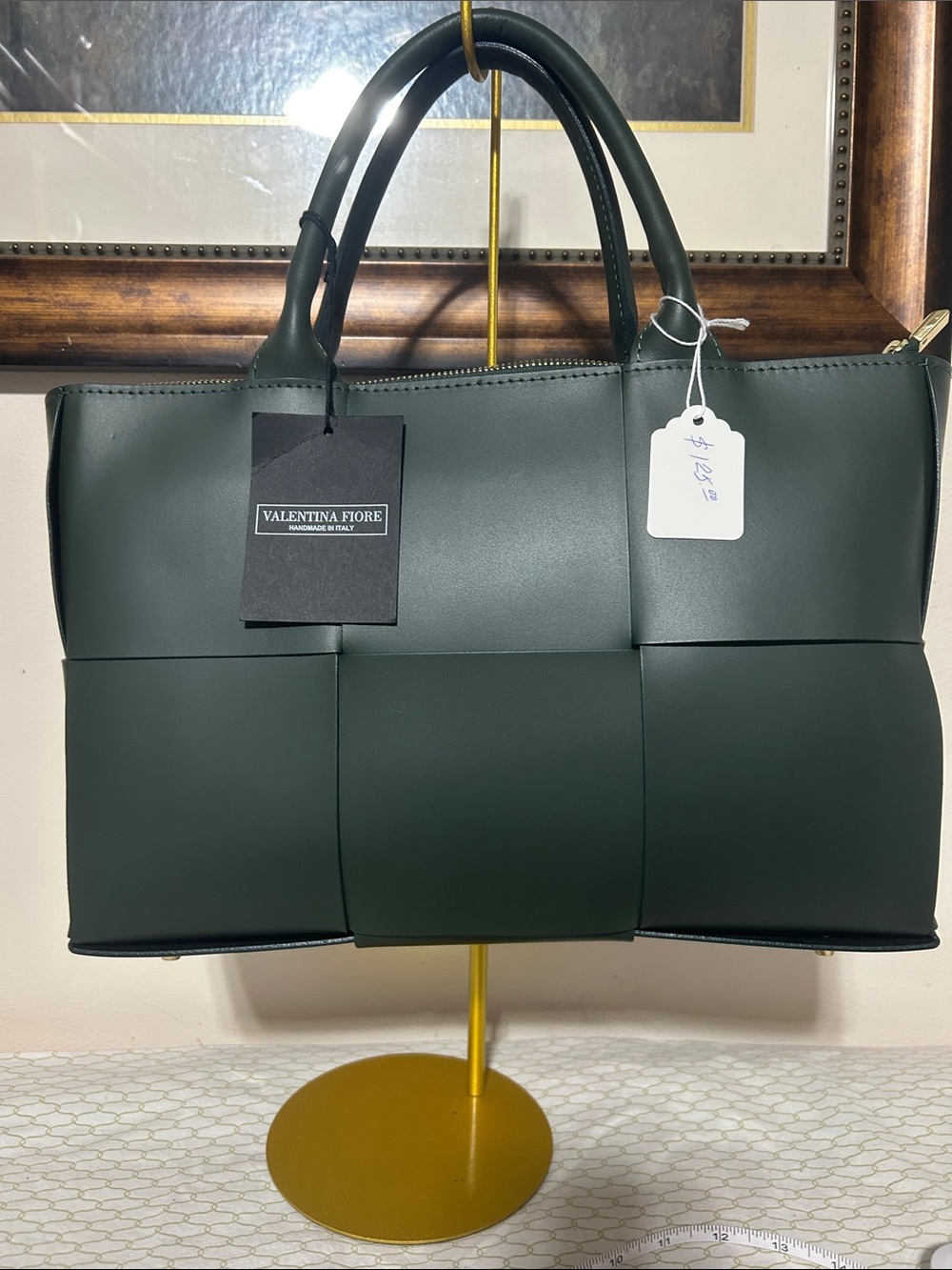 Valentina Fiore Deep Green Woven Satchel